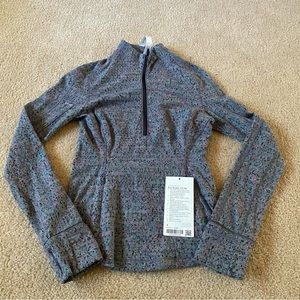 NWT Lululemon Run Briskly 1/2 Zip Neon Tweed Jacquard HTR Battleship Size 4